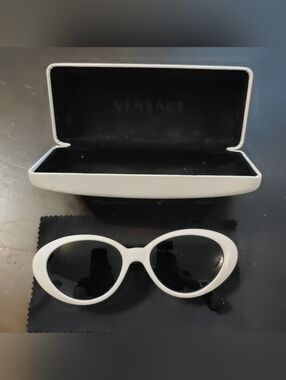 Versace White Oval Retro Sunglasses with Dark Lenses